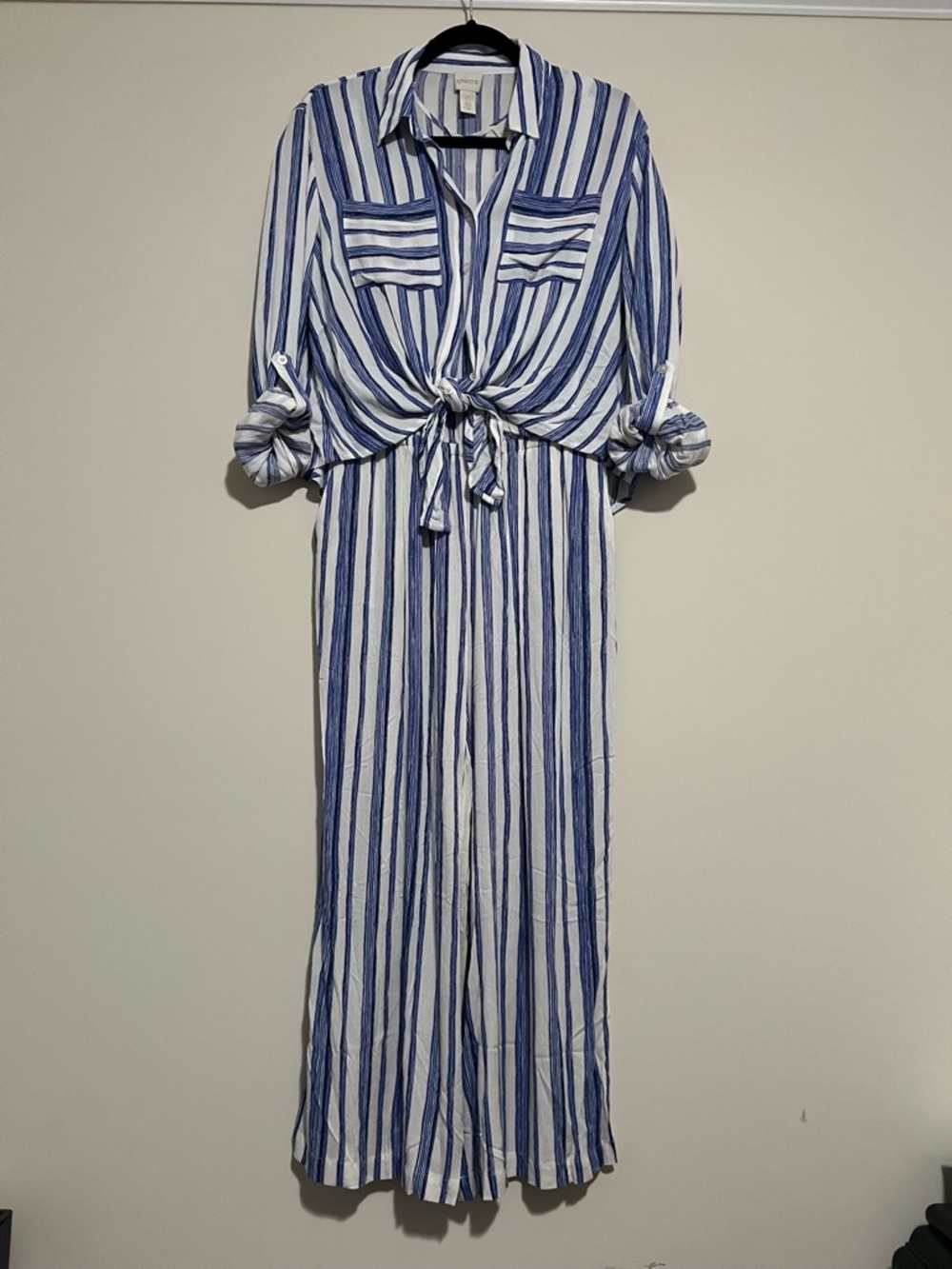 Chico's Guacho Blue and White Striped 2 Piece Jumpsuit - Picture 12 of 16